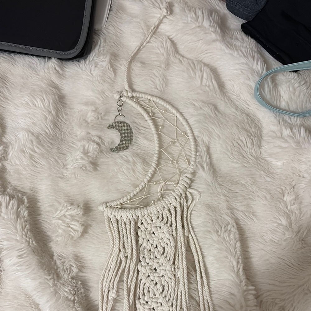 White Crescent Moon Macramé Hanging Wall Art